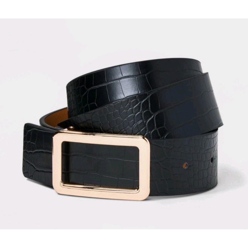 NEW A New Day Womens Square Buckle Belt Black PU Bonded Leather Size M